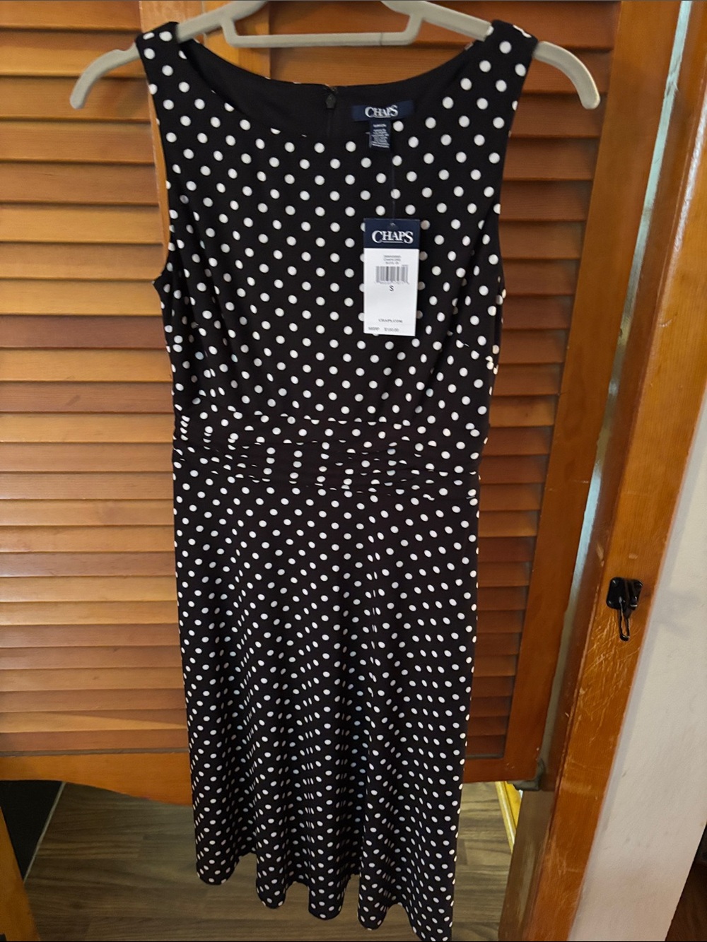 Chaps Black and White Polka Dot Sleeveless Midi Dress